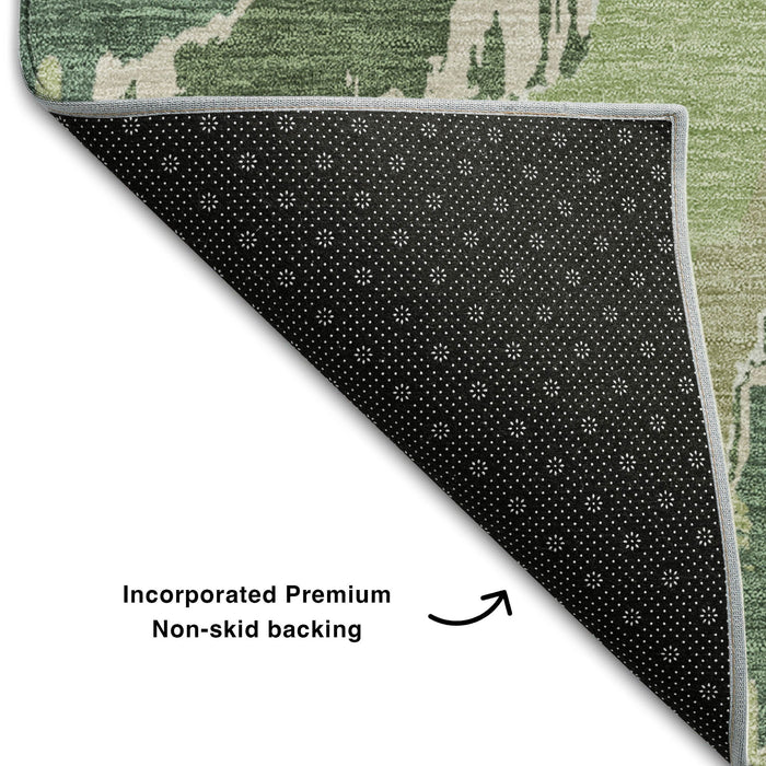 10' X 14' Abstract Washable Area Rug With UV Protection (668663) - Green / Ivory / Beige