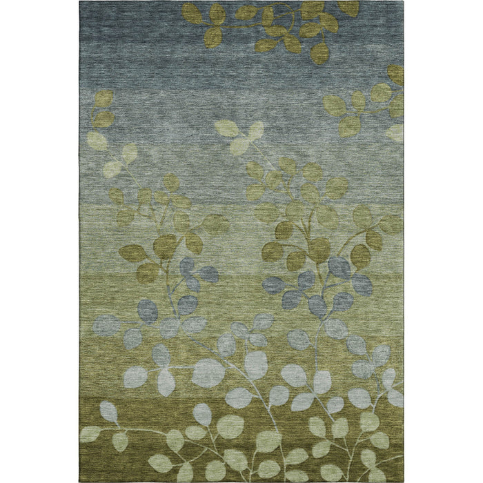 10' X 14' Floral Washable Area Rug With UV Protection (707509) - Olive Green / Gray