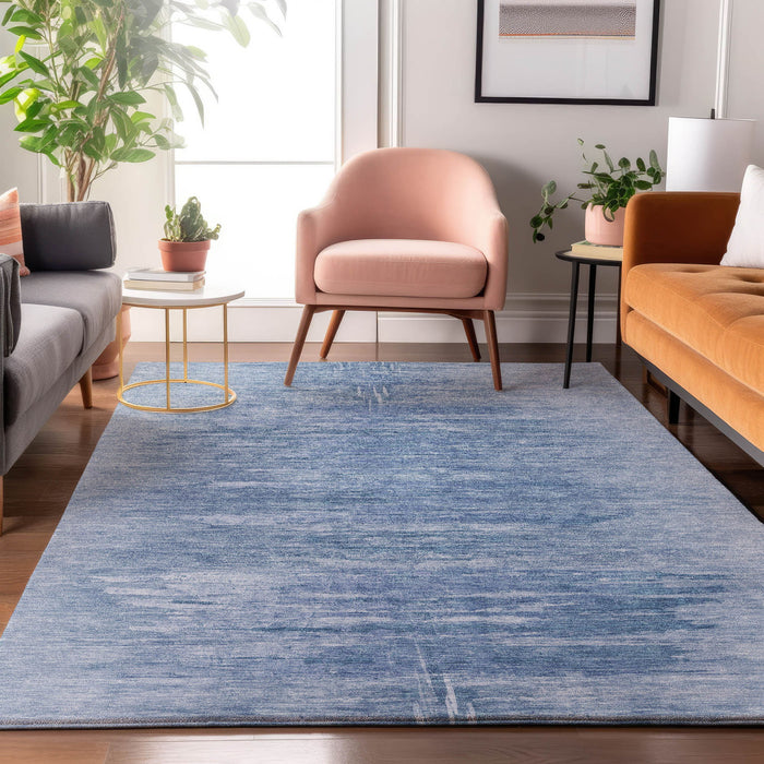 8' X 10' Abstract Washable Area Rug With UV Protection - Blue And Ivory