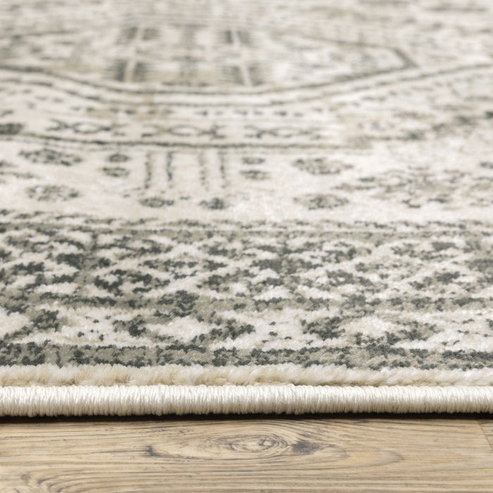 10' x 13' Oriental Power Loom Stain Resistant Area Rug - Ivory Gray Black And Ivory