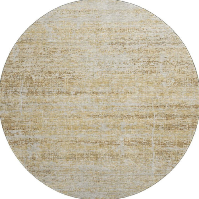 8' Abstract Washable Round Rug With UV Protection - Gold And Beige