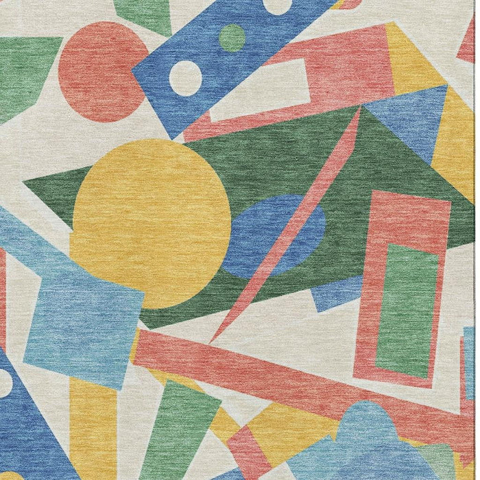 10' X 14' Geometric Washable Area Rug With UV Protection (697380) - Blue / Yellow / Coral