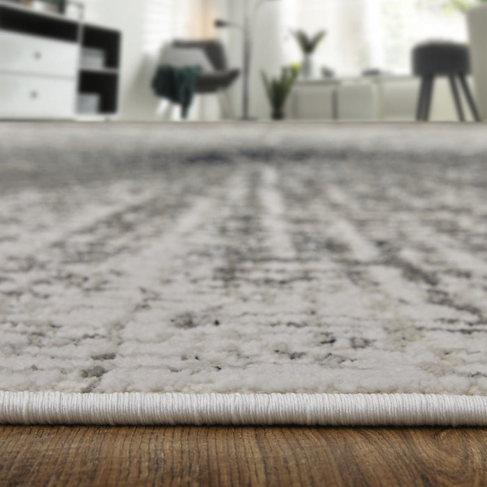 12' x 18' Abstract Power Loom Area Rug - Gray And Ivory
