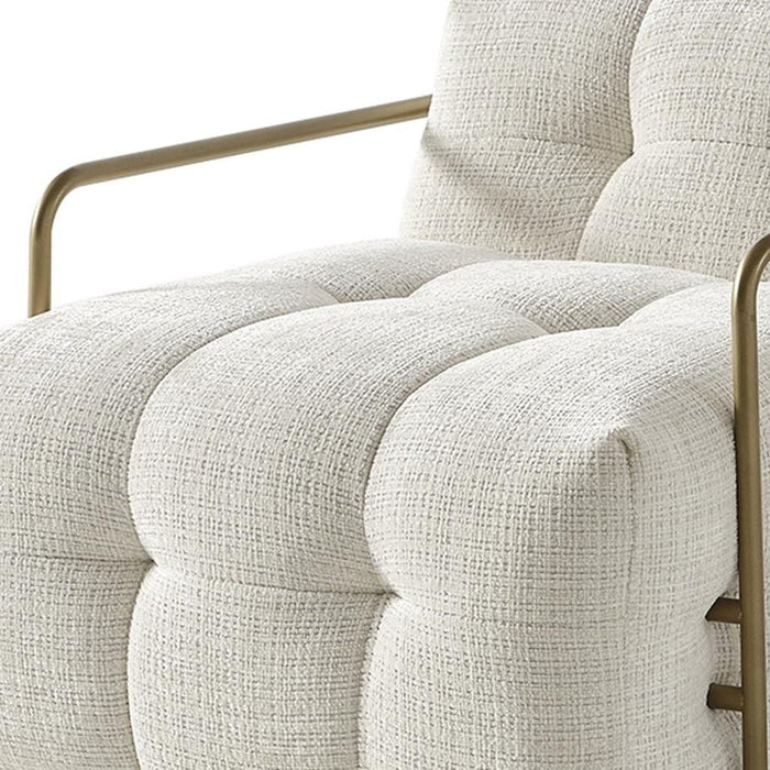 Chenille Metal Lounge Chair - Beige / Gold
