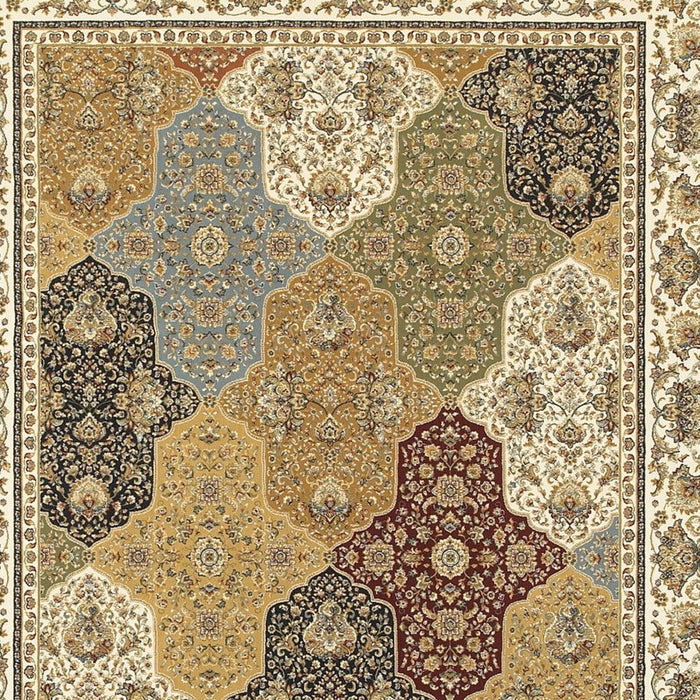 7' X 10' Oriental Area Rug With Fringe - Navy Blue / Ivory