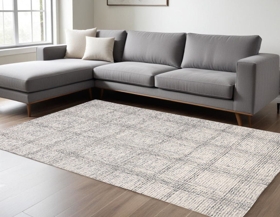 9' x 12' Wool Plaid Tufted Handmade Stain Resistant Area Rug - Ivory And Gray