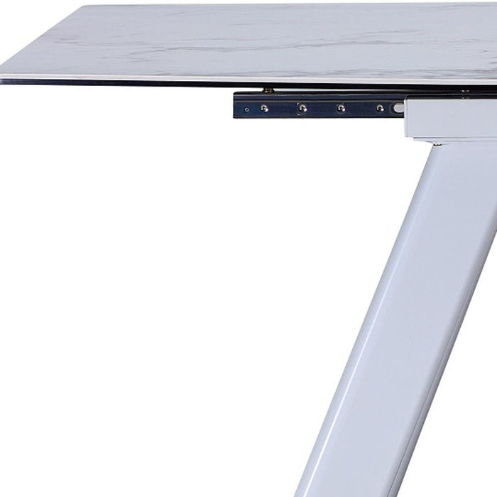 71" Ceramic And Metal Self-Storing Leaf Extendable Dining Table - Gray / White