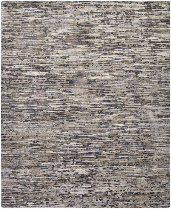 8' x 10' Wool Abstract Hand Knotted Area Rug - Gray Blue And Silver
