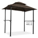 Giga outdoor grill gazebo with double tier soft top canopy, steel frame, bar counters, and hooks for outdoor cooking and shade.