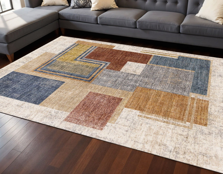 8' X 10' Geometric Area Rug (660242) - Cream / Blue / Brown