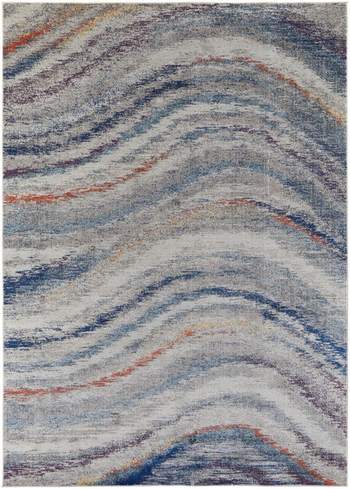 10' x 14' Abstract Power Loom Stain Resistant Area Rug - Blue Gray And Orange