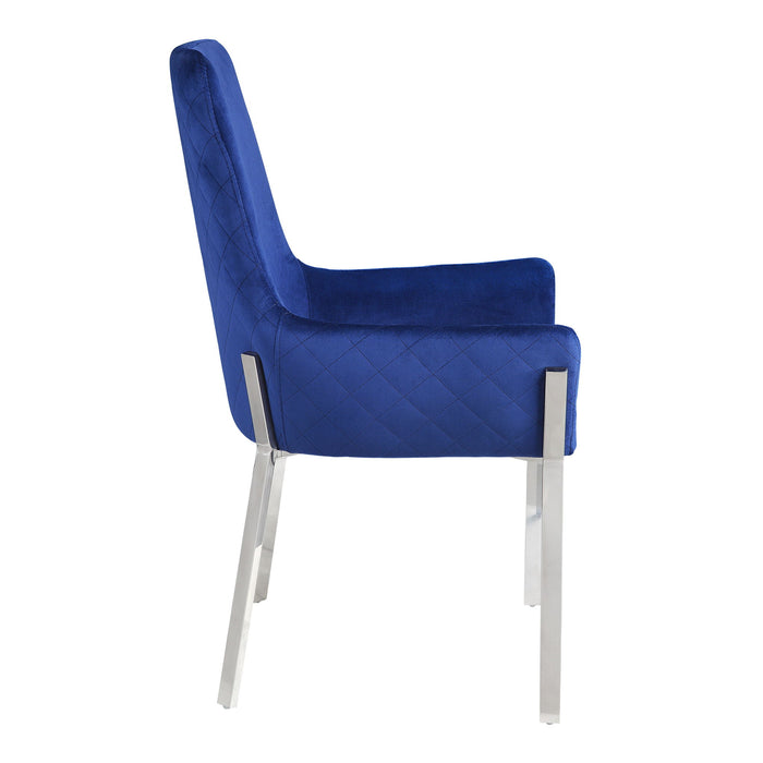 Upholstered Velvet Dining Side Chairs (Set of 2) - Blue / Silver