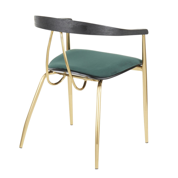 Vanessa - Contemporary Chair (Set of 2) - Gold Metal And Green Velvet With Black Wood Accent
