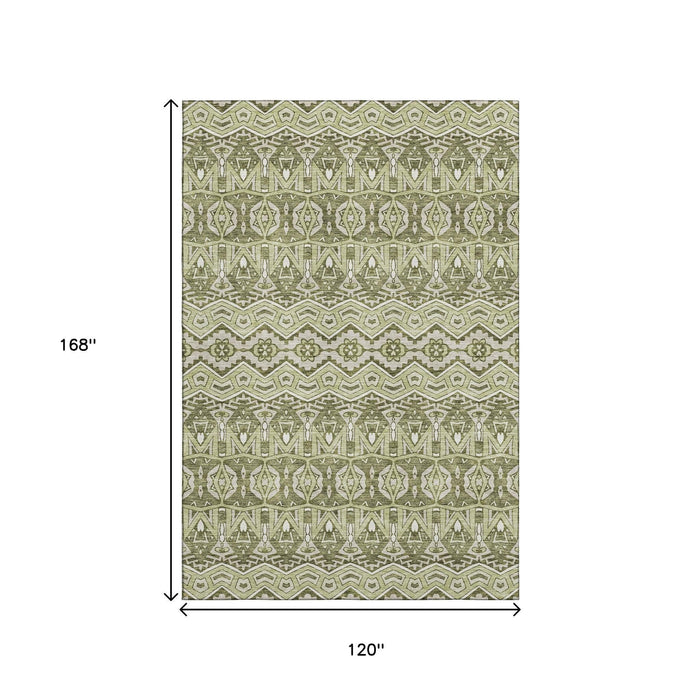 10' X 14' Moroccan Washable Area Rug With UV Protection (672242) - Artichoke Green / Beige