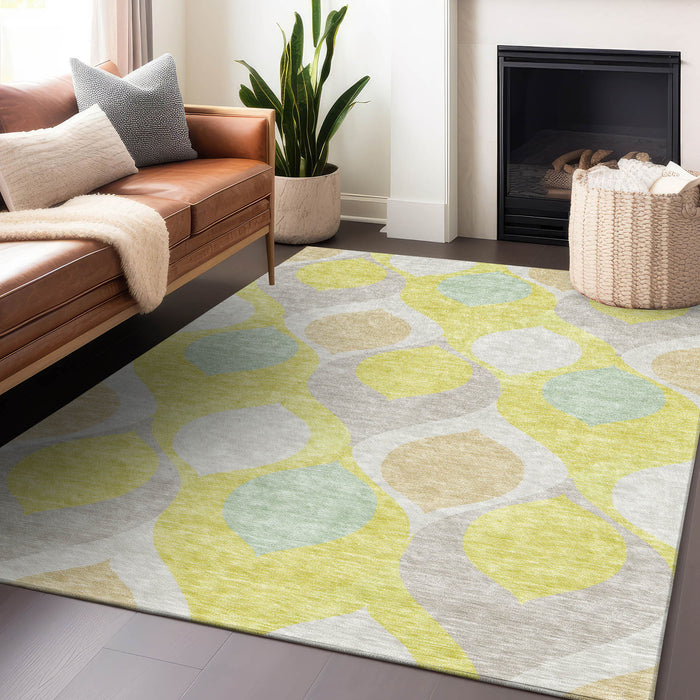 8' X 10' Ogee Washable Area Rug With UV Protection - Yellow