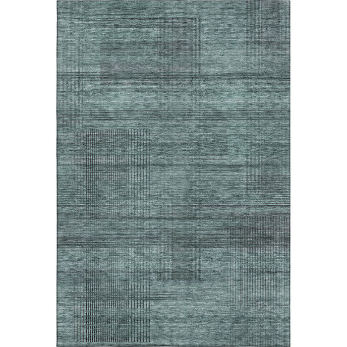 10' X 14' Striped Washable Area Rug With UV Protection - Teal And Gray