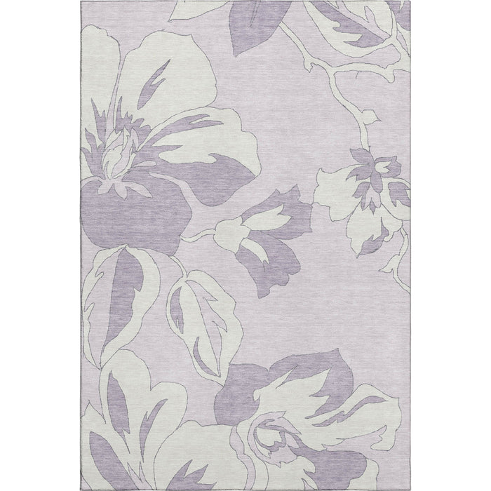 8' X 10' Floral Washable Area Rug With UV Protection (667991) - Lavender / Ivory