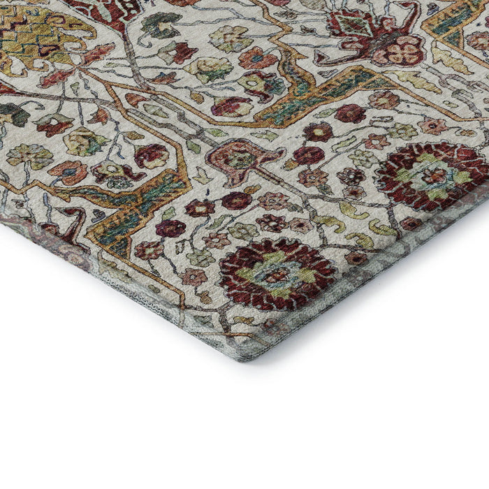 10' X 14' Floral Washable Area Rug With UV Protection (686000) - Ivory / Gold / Red / Teal