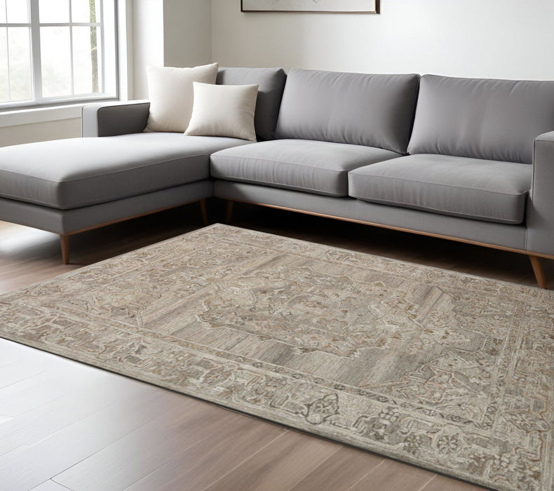 9' X 13' Wool Oriental Hand Tufted Area Rug - Brown And Beige