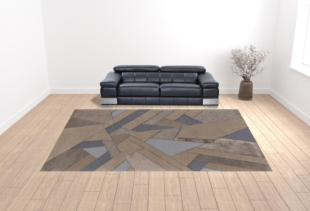 12' x 15' Wool Geometric Tufted Handmade Area Rug - Tan Brown And Blue