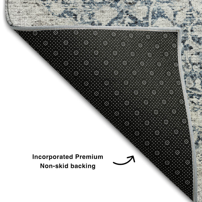 10' X 14' Medallion Washable Area Rug With UV Protection (686759) - Blue / Beige
