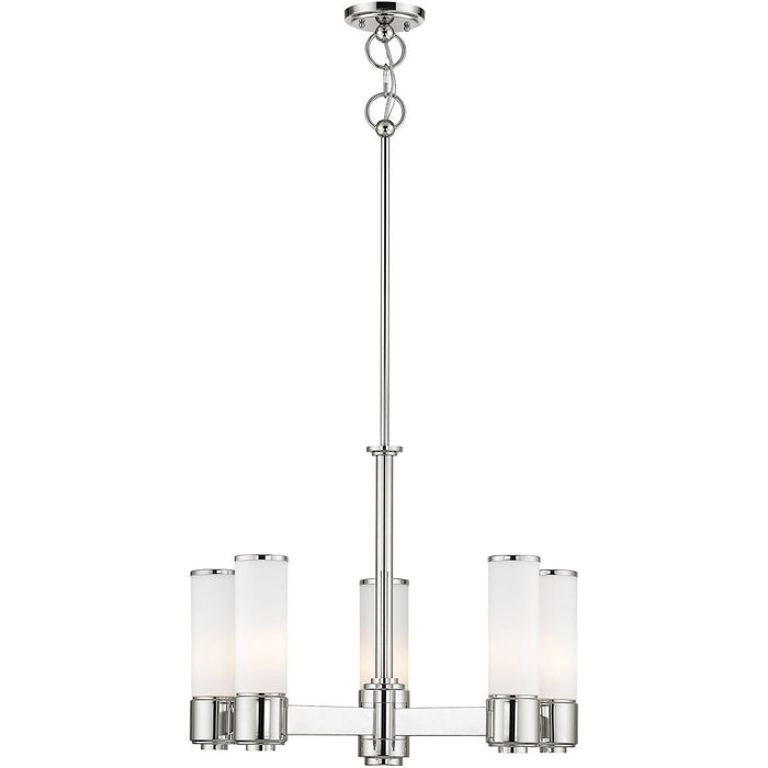 20'' Five-Light Dimmable Chandelier With Shades - Nickel / Pearl Silver