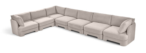 Meridian Furniture Hammond velvet performance fabric 7-piece sectional with plush cushions and modern design, showing the upholstered sofa set.