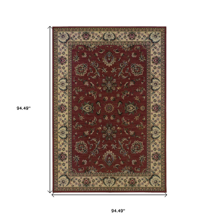 8' Traditional Oriental Square Rug - Red And Ivory