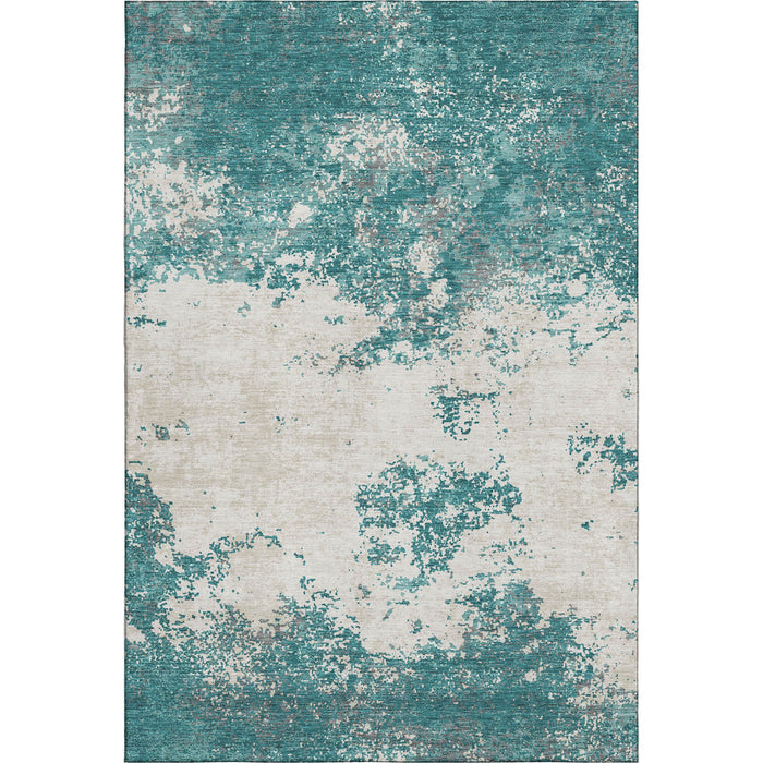 10' X 14' Abstract Washable Area Rug With UV Protection (680675) - Teal / Ivory