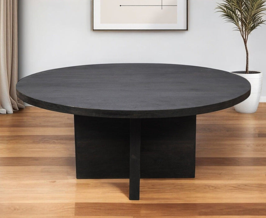 60" Rounded Solid Wood Pedestal Base Dining Table - Gray