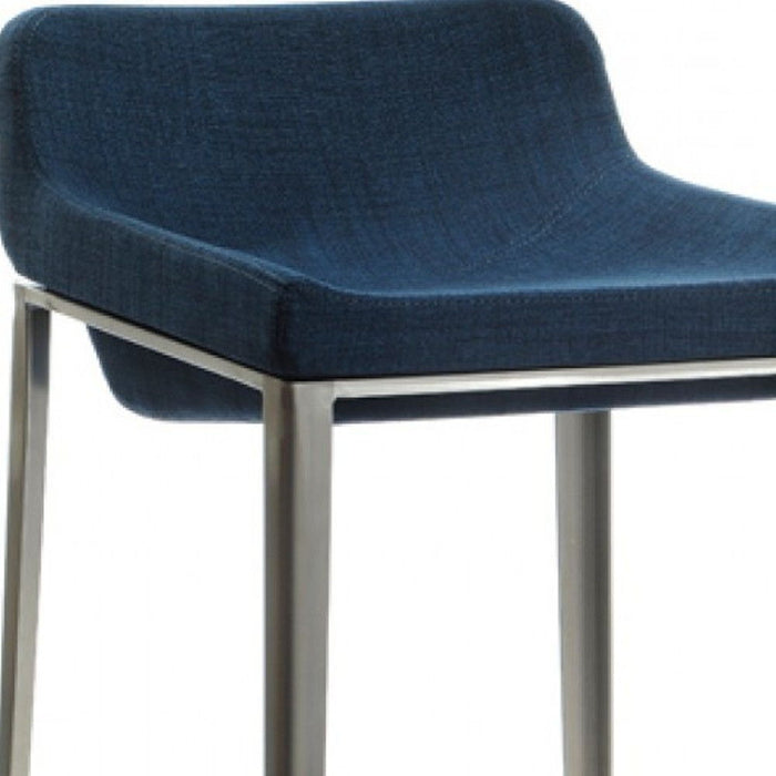 Stainless Steel Low Back Bar Height Bar Chair - Blue And Silver