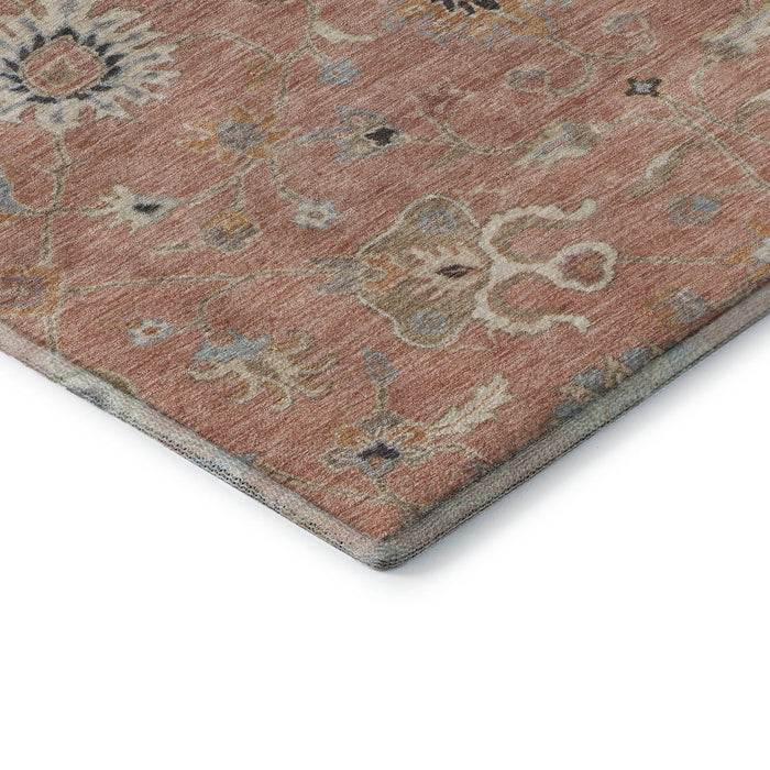 10' X 14' Floral Washable Area Rug With UV Protection (686138) - Pink / Denim Blue / Silver