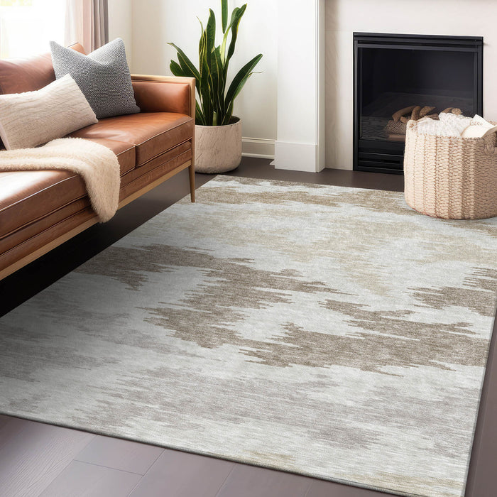 8' X 10' Abstract Washable Area Rug With UV Protection - Ivory