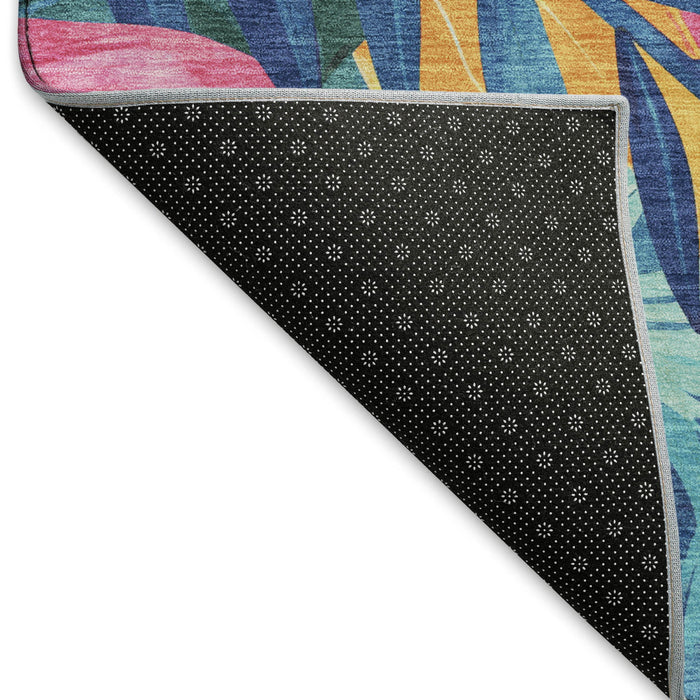 10' X 14' Floral Washable Area Rug With UV Protection (694044) - Sky Blue / Pink / Gold