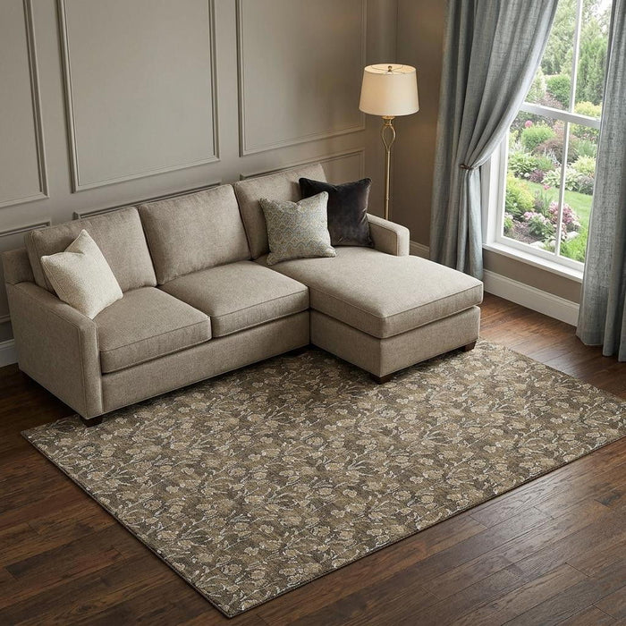 8' X 10' Floral Washable Area Rug With UV Protection (656434) - Brown / Ivory