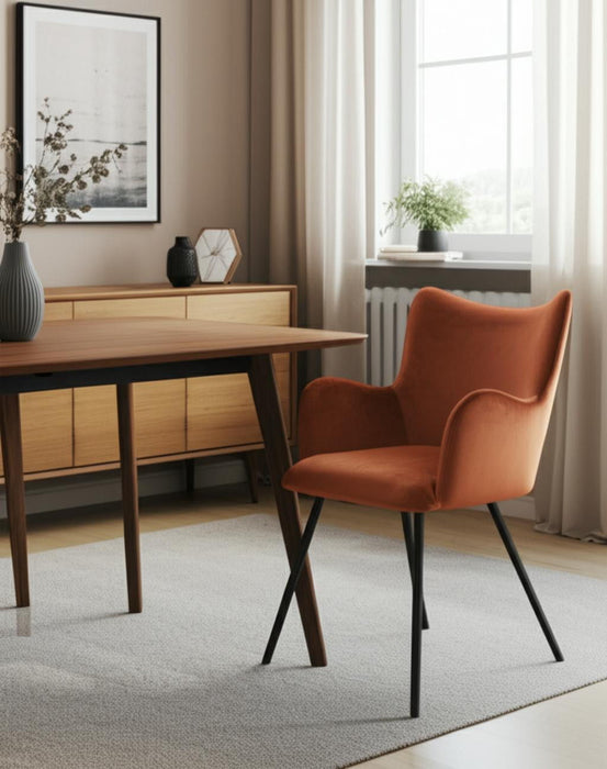 Upholstered Velvet Wing Back Dining Arm Chair - Orange