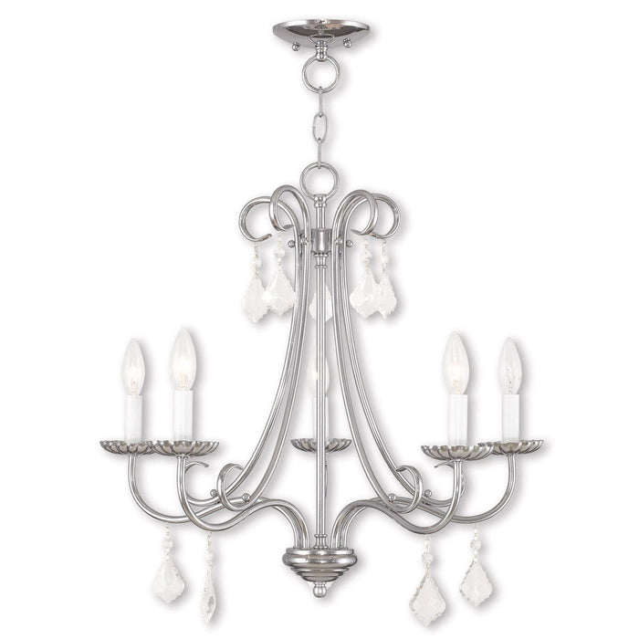 Five Light Metal Dimmable Chandelier With Shades - Silver / Clear