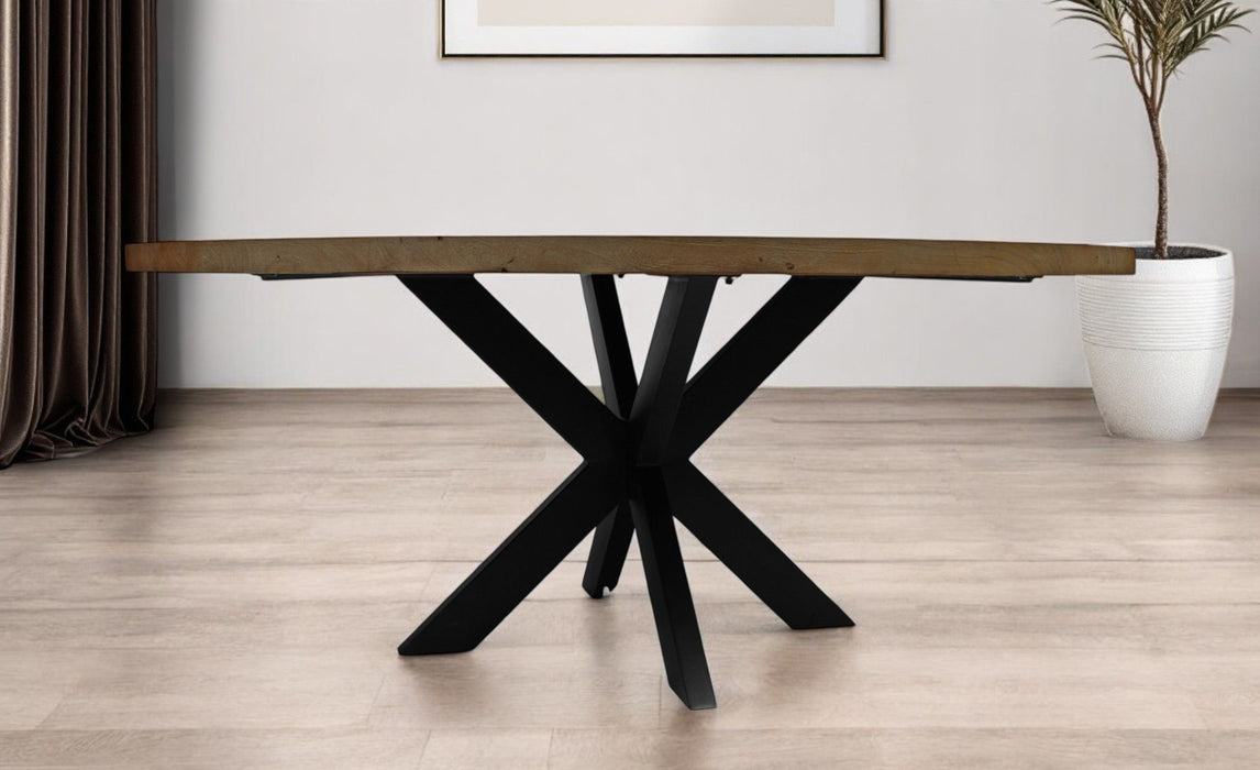 72" Solid Wood And Iron Round Dining Table - Beige / Black