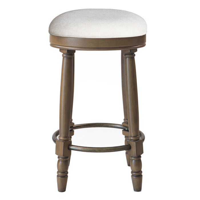 Set of two Giga 360° swivel wooden barstools with upholstered seats, counter height, stylish and comfortable for kitchen or bar area.