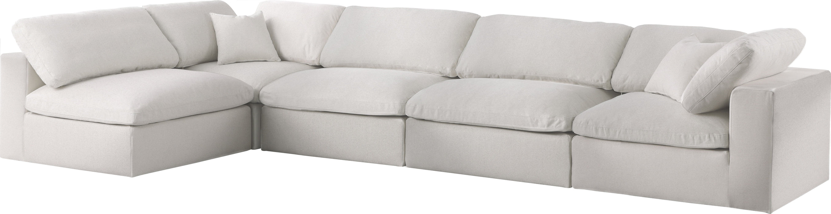 Serene - Linen Textured Fabric Deluxe Comfort Modular Sectional 5 Piece - Cream