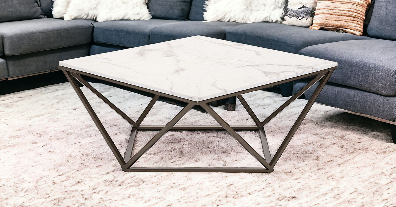 Faux Marble And Steel Square Coffee Table - White