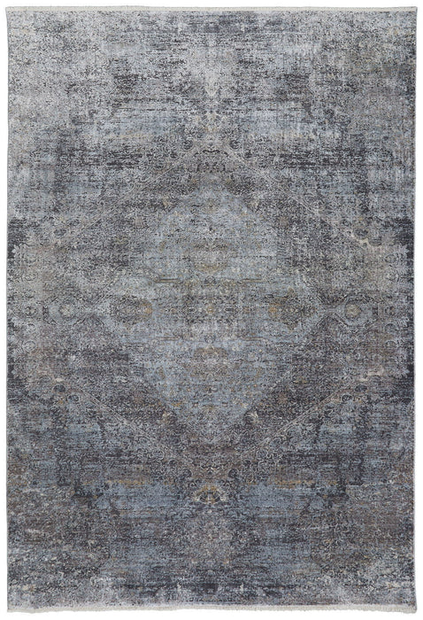 5' x 7' Abstract Power Loom Worn Faded Area Rug - Gray And Silver