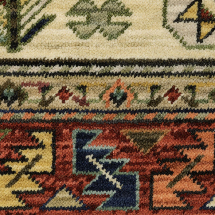 6' x 9' Oriental Power Loom Stain Resistant Area Rug With Fringe - Brick Red Orange Rust Beige Gold Pale Blue Olive Navy And Black