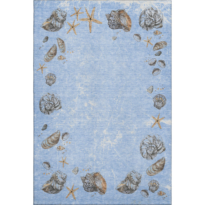 10' X 14' Geometric Washable Area Rug With UV Protection (646073) - Blue / Brown / Ivory
