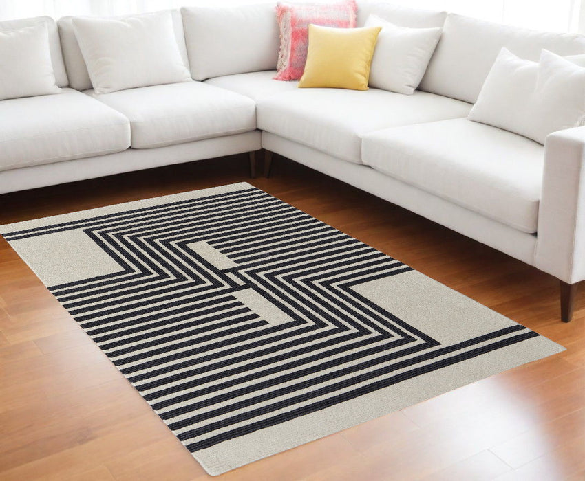 8' x 10' Wool Abstract Hand Tufted Area Rug - Gray And Black
