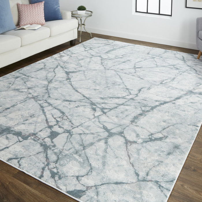 10' x 13' Abstract Distressed Stain Resistant Area Rug - Blue Gray And Ivory