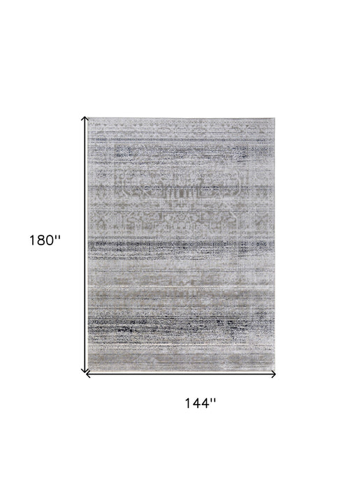 12' x 15' Abstract Power Loom Worn Faded Area Rug - Black And Gray