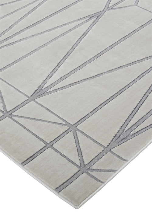 9' x 12' Geometric Area Rug - White Silver And Gray