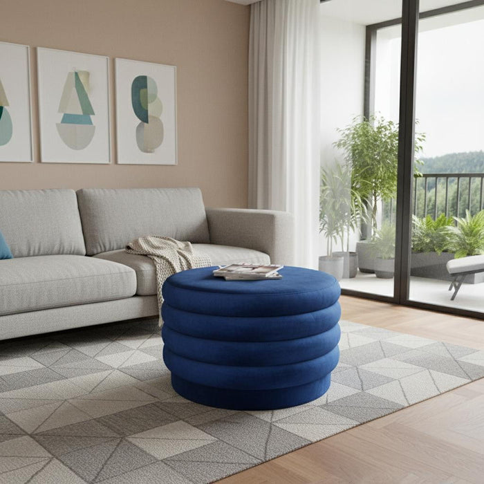 Velvet Tufted Cocktail Ottoman Round - Blue