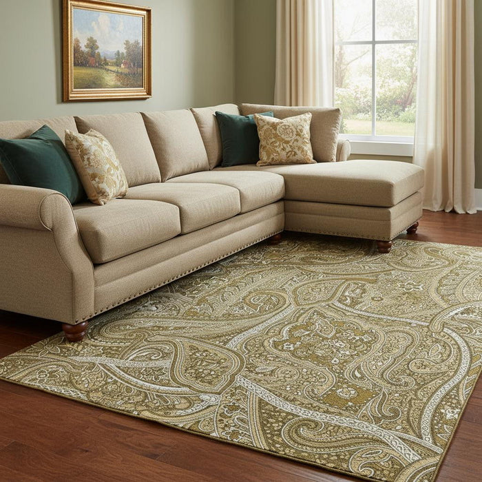 10' X 14' Paisley Washable Area Rug With UV Protection (652641) - Brown / Ivory